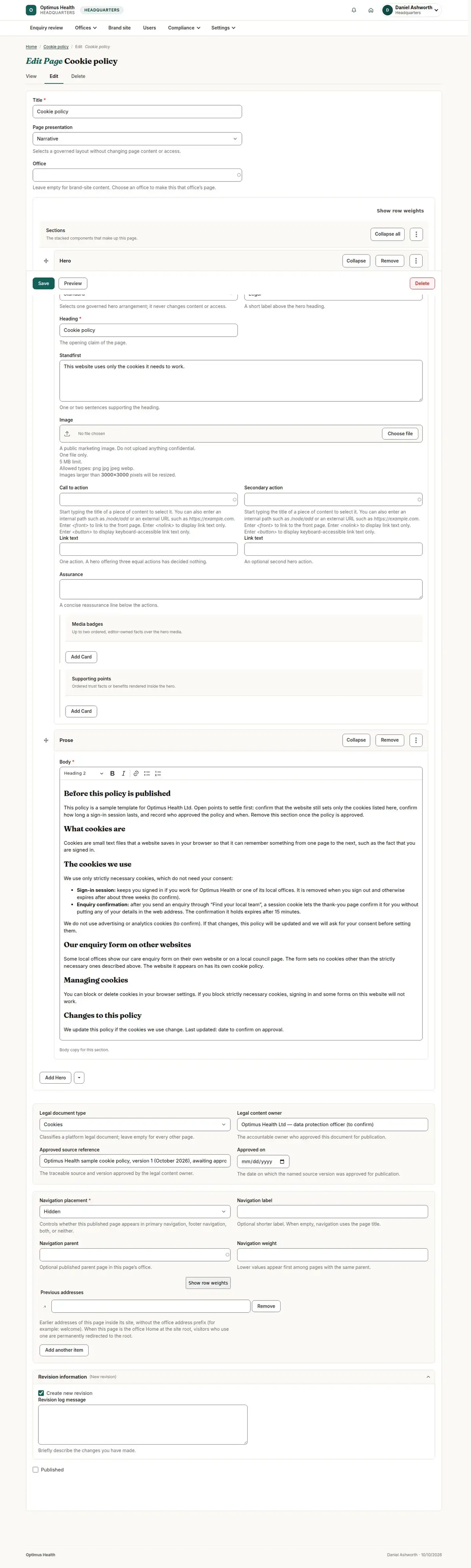 Edit Page Cookie policy