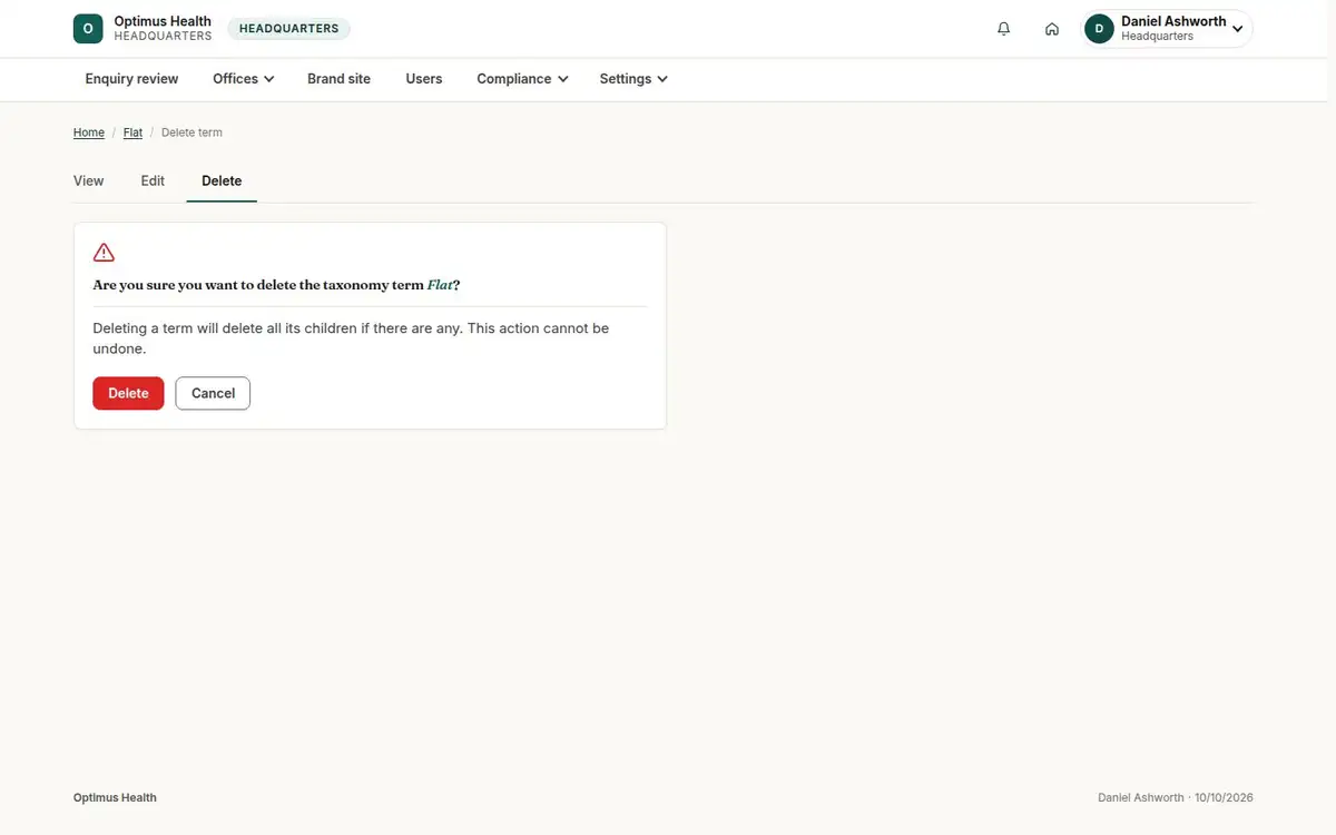 Are you sure you want to delete the taxonomy term Flat?