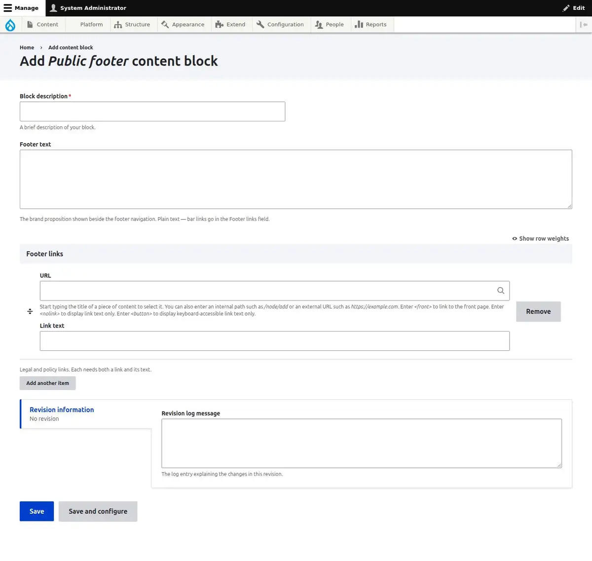 Add Public footer content block