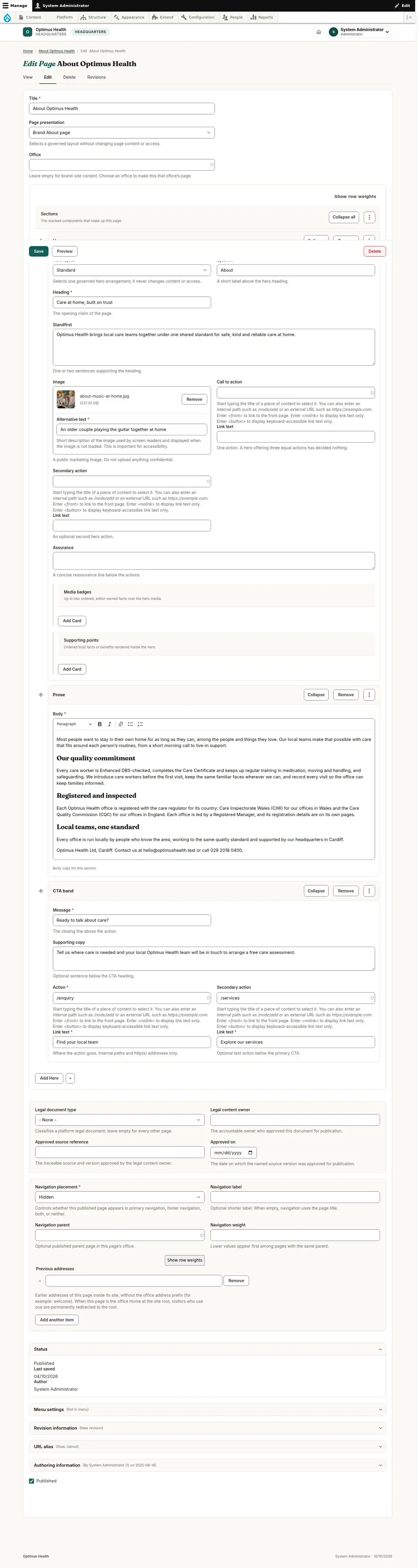 Edit Page About Optimus Health