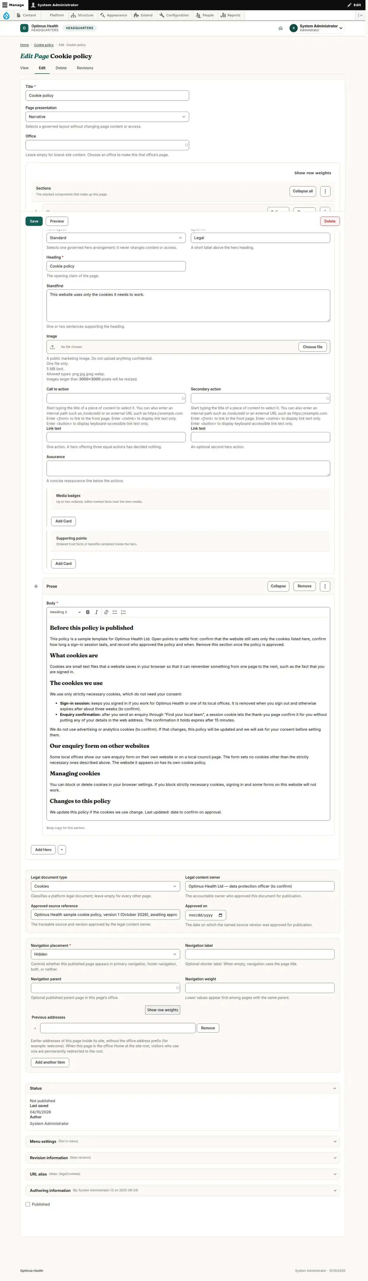 Edit Page Cookie policy