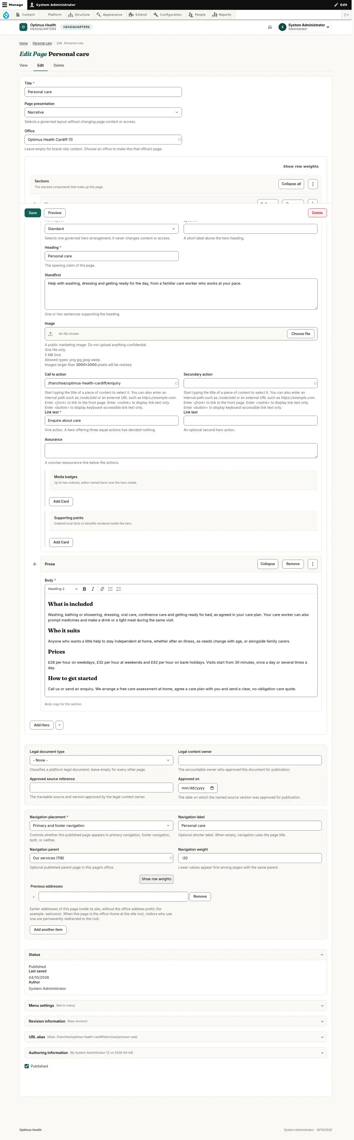 Edit Page Personal care