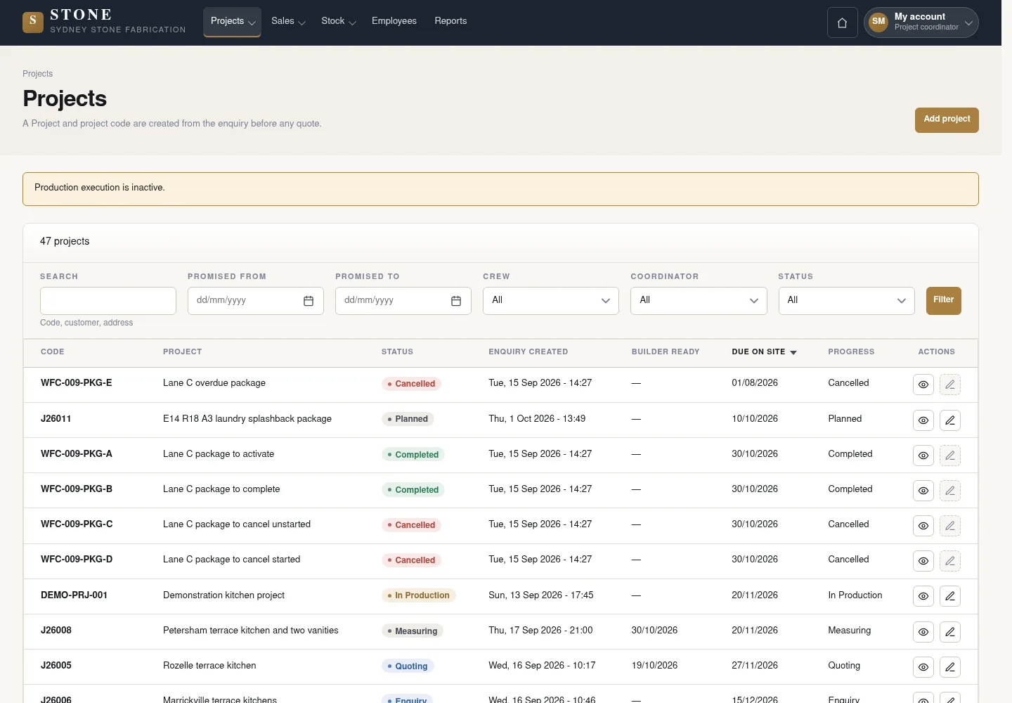 Open the correct project record
