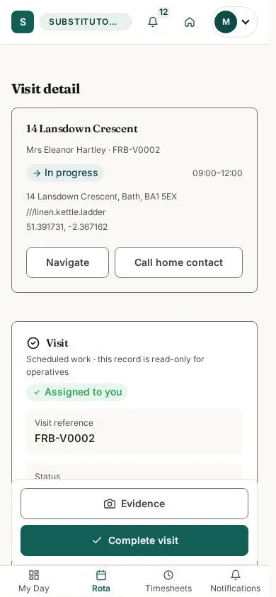Use the in-progress visit record