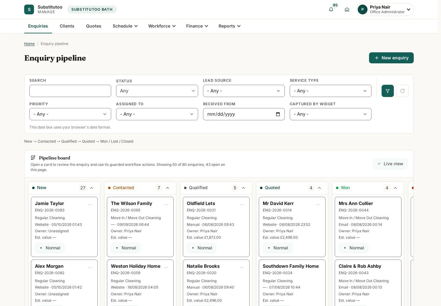 Open the enquiry pipeline