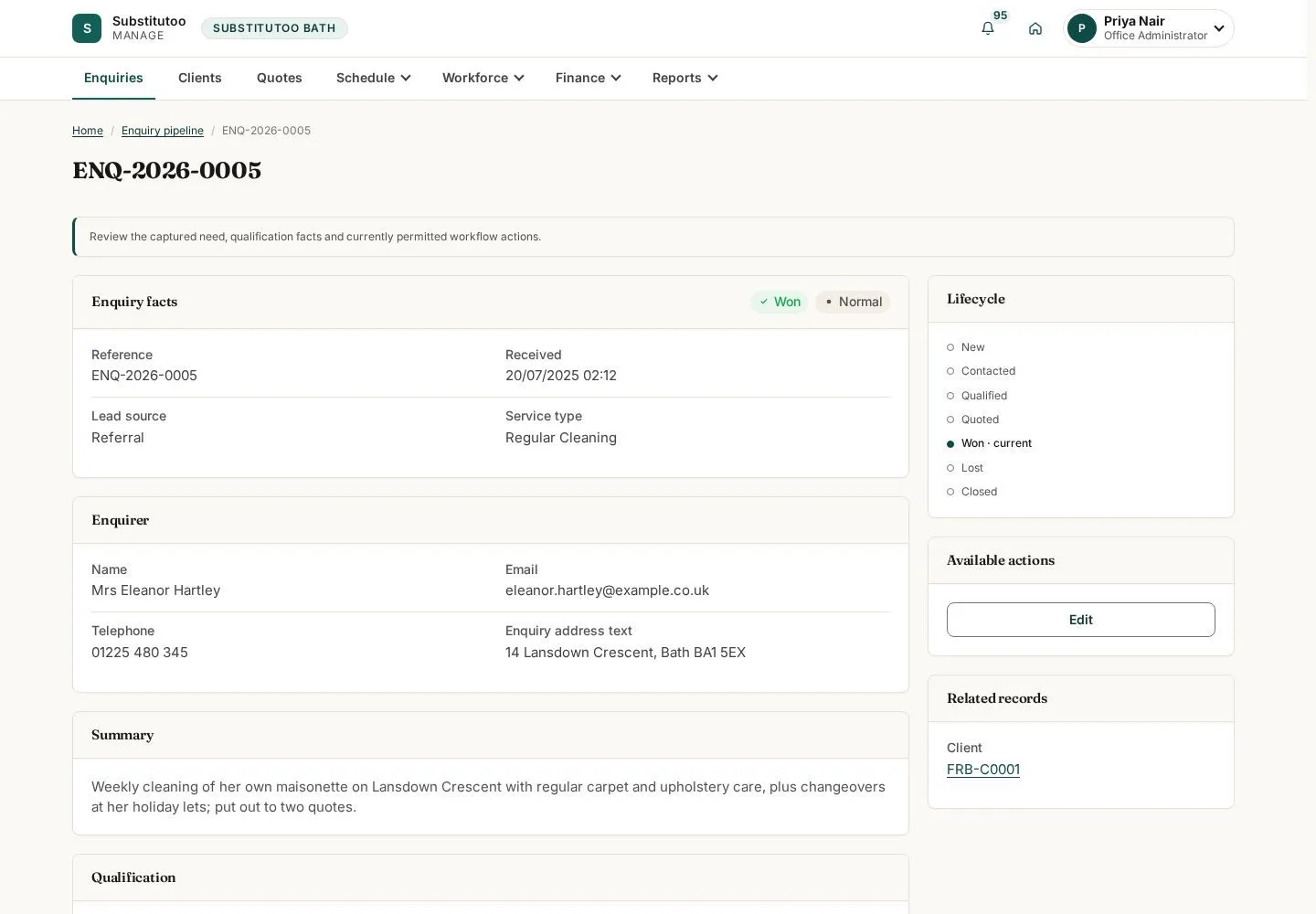 Read the enquiry record