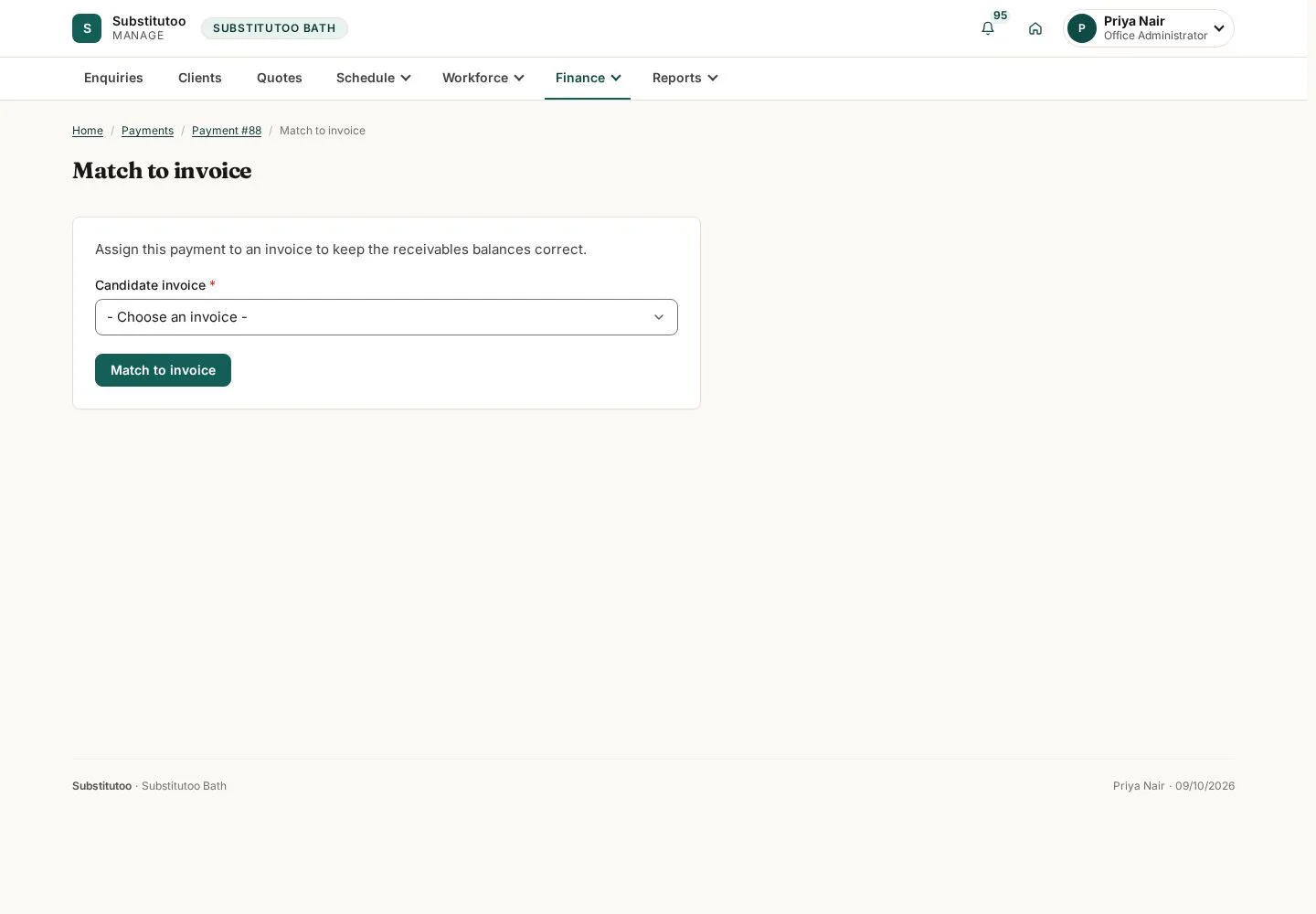 Prepare a payment match