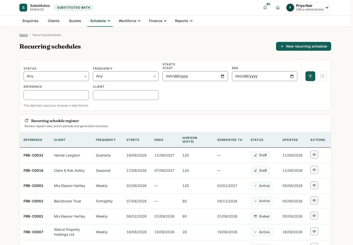 Open recurring schedules