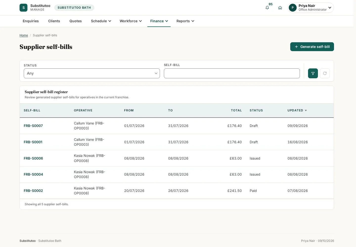 Open supplier self-bills