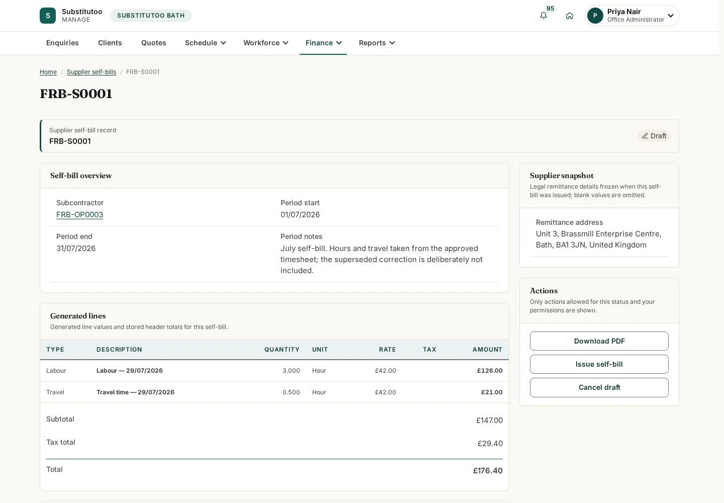 Review a self-bill