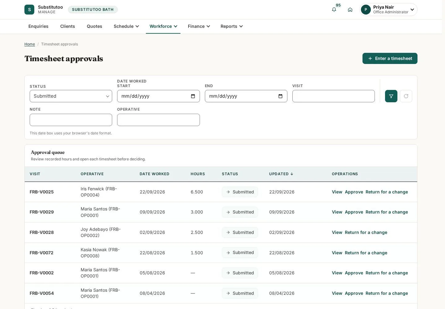 Open timesheet approvals