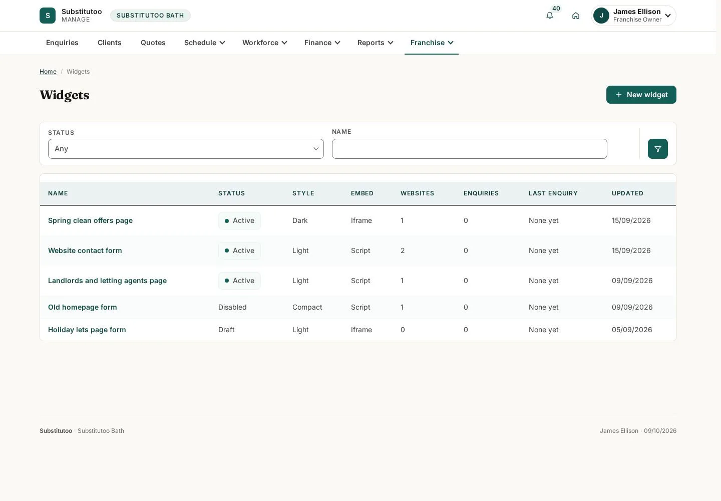 Review enquiry widgets