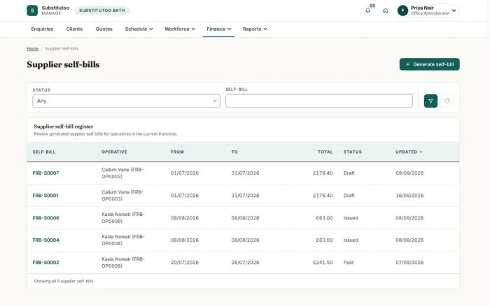 Supplier self-bills