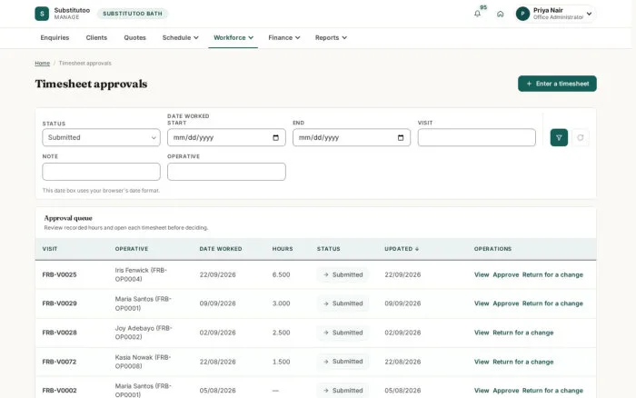 Timesheet approvals