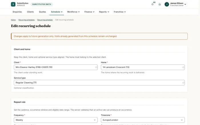 Edit recurring schedule