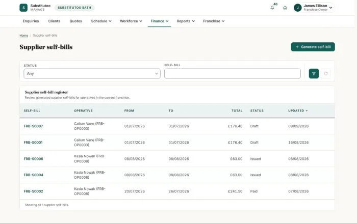 Supplier self-bills
