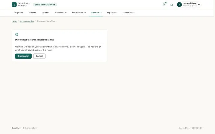 Disconnect this franchise from Xero?