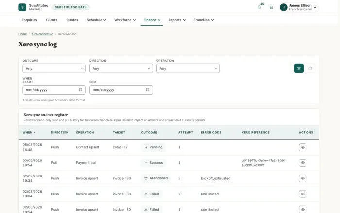 Xero sync log