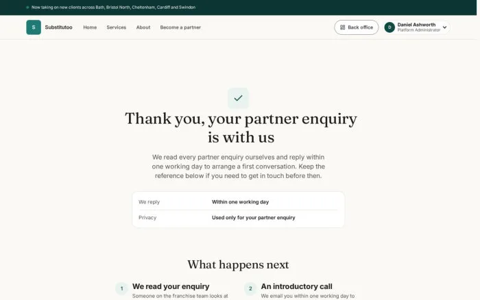 Thank you, your partner enquiry is with us