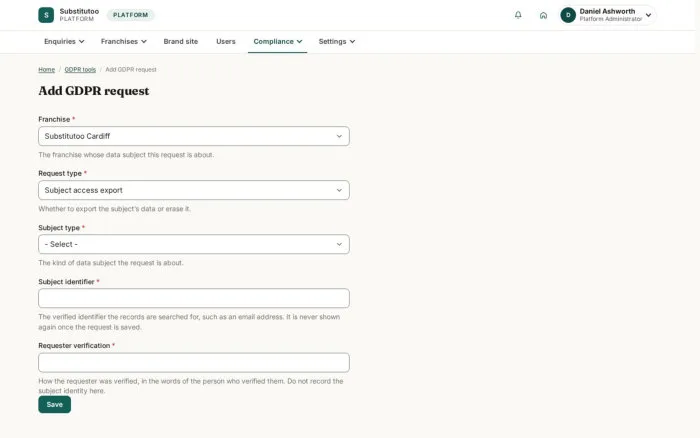 Add GDPR request