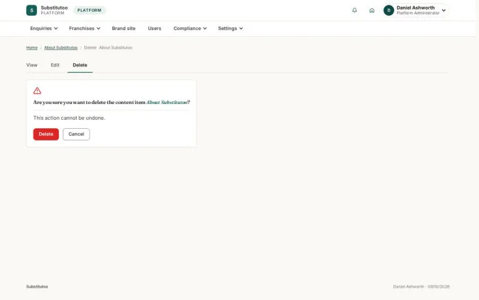 Are you sure you want to delete the content item About Substitutoo?