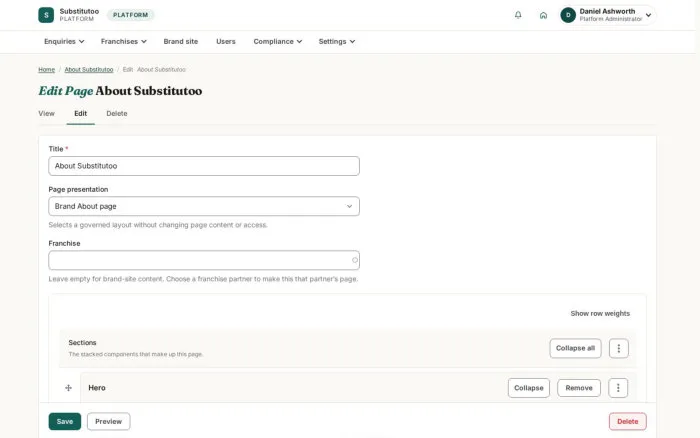 Edit Page About Substitutoo