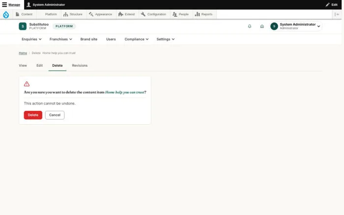 Are you sure you want to delete the content item Home help you can trust?