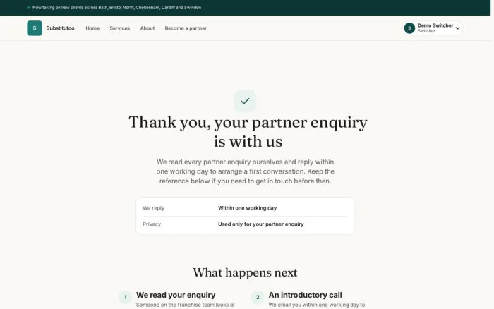 Thank you, your partner enquiry is with us